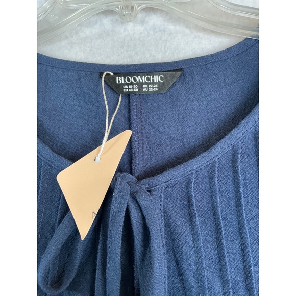 BloomChic Navy Blue 100% Cotton Pintuck TieFront Sleeveless Midi Dress 18-20 NWT - Picture 2 of 6